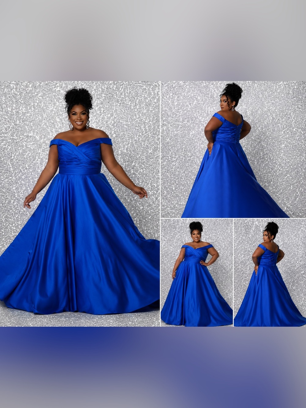 Sydney's Closet SC7321 Off-Shoulder Satin Formal/Prom in Sapphire Size 20 NWT